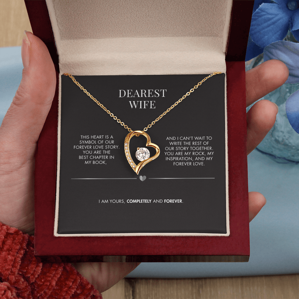 Husband to Wife Forever Love Crystal Pendant | 18K Yellow Gold Finish Necklace | Romantic Holiday Gift for Her