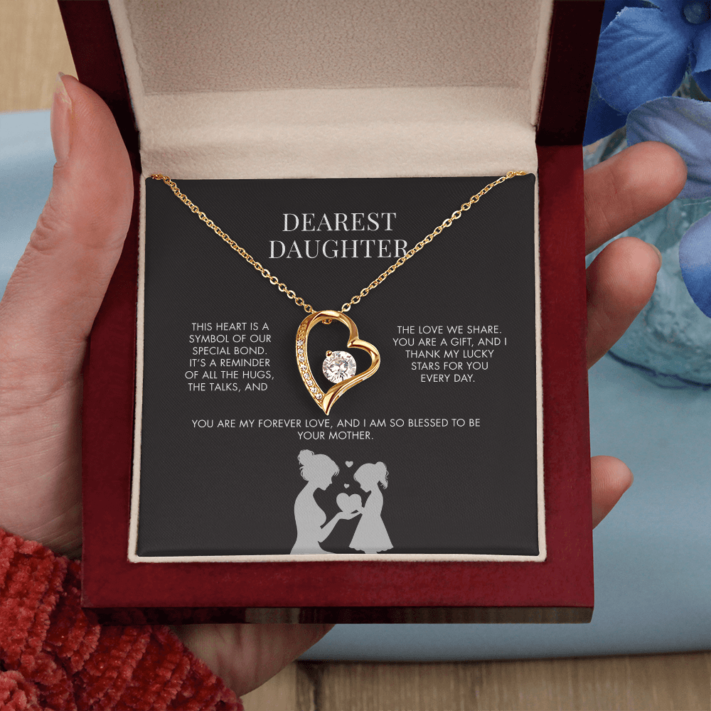 To My Daughter Forever Love Heart Pendant from Mom | Premium 14K White Gold Finish Necklace | Special Holiday Gift