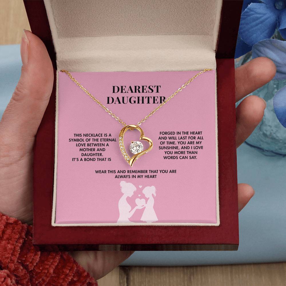 To My Daughter Forever Love Necklace from Mom | 14K White Gold Finish Heart Pendant | Meaningful Birthday Gift
