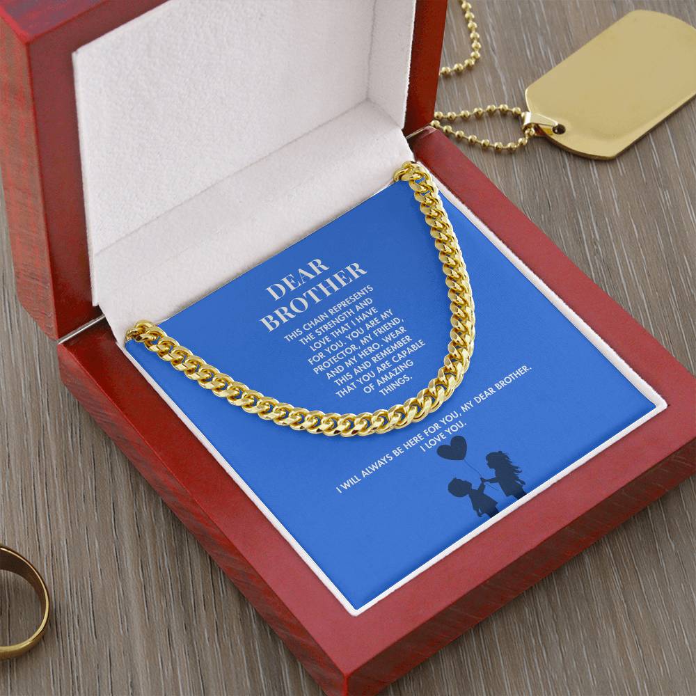 To My Brother Premium Cuban Link Necklace from Sister | Polished Stainless Steel Weighted Chain | Heartfelt Graduation Gift