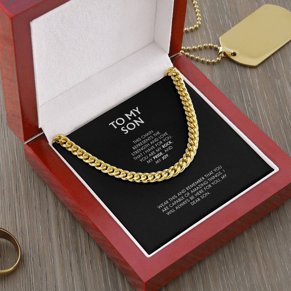Mom to Son 14K Yellow Gold Finish Cuban Link Chain | Classic Men's Jewelry | Meaningful Keepsake Gift