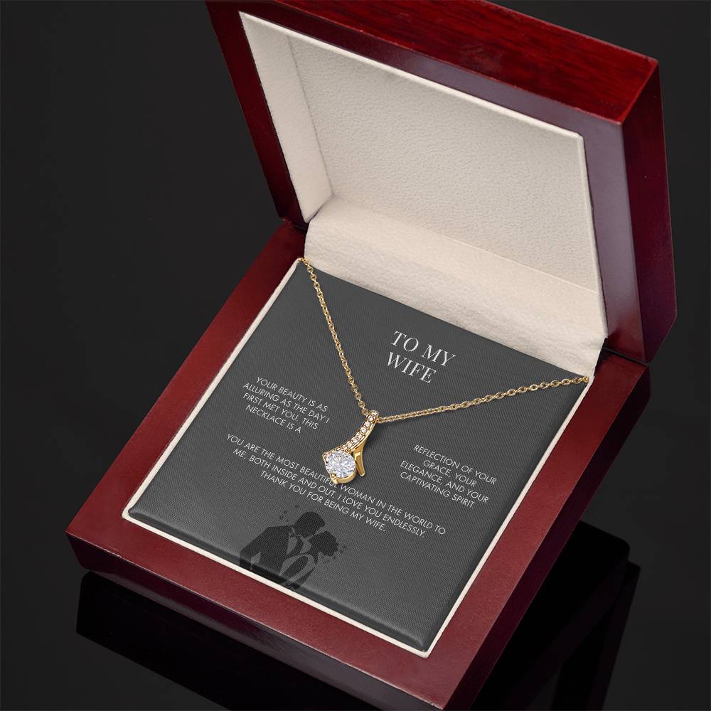 To My Wife Alluring Beauty Necklace from Husband | 14K White Gold Finish Ribbon Pendant | Romantic Anniversary Jewelry Gift