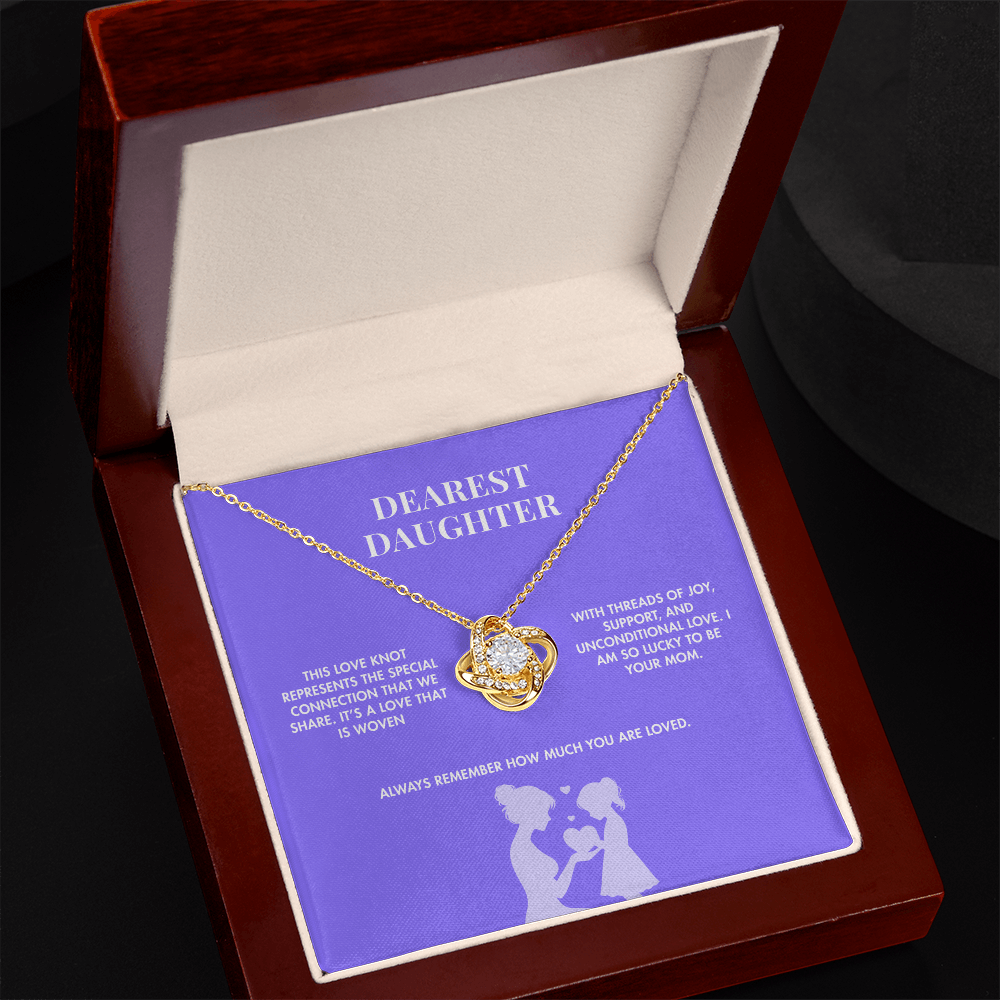 Mother to Daughter Love Knot Crystal Necklace | 18K Yellow Gold Finish | Heartfelt Graduation Keepsake