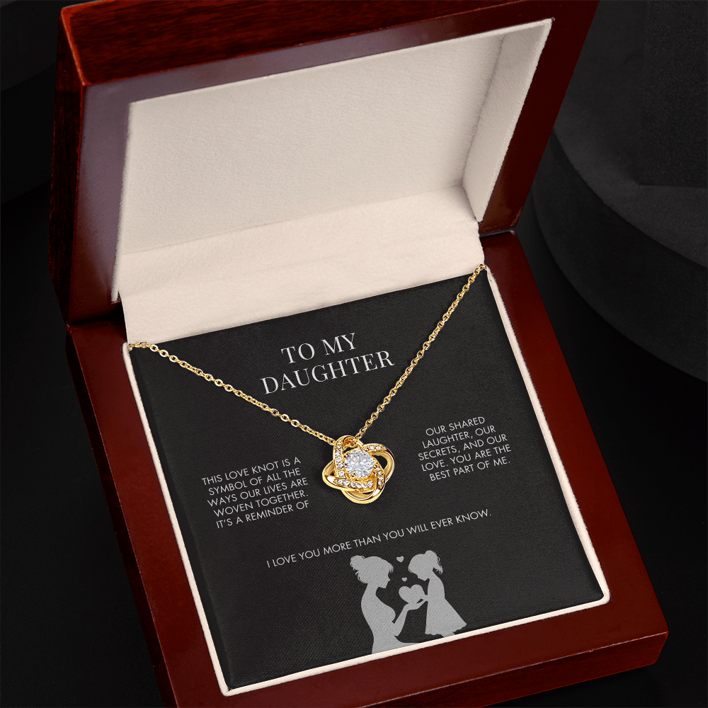 To My Daughter Love Knot Pendant from Mom | Premium 14K White Gold Finish Necklace | Special Holiday Gift