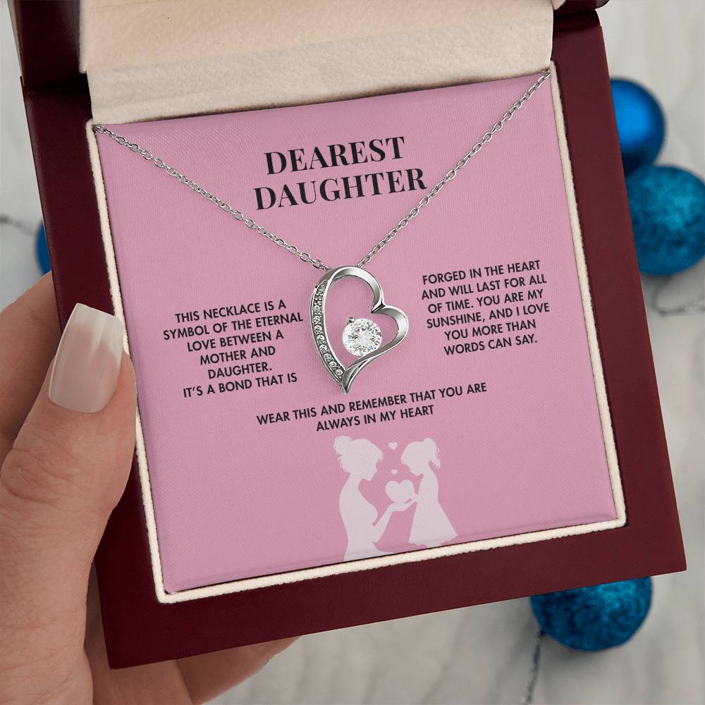 To My Daughter Forever Love Necklace from Mom | 14K White Gold Finish Heart Pendant | Meaningful Birthday Gift