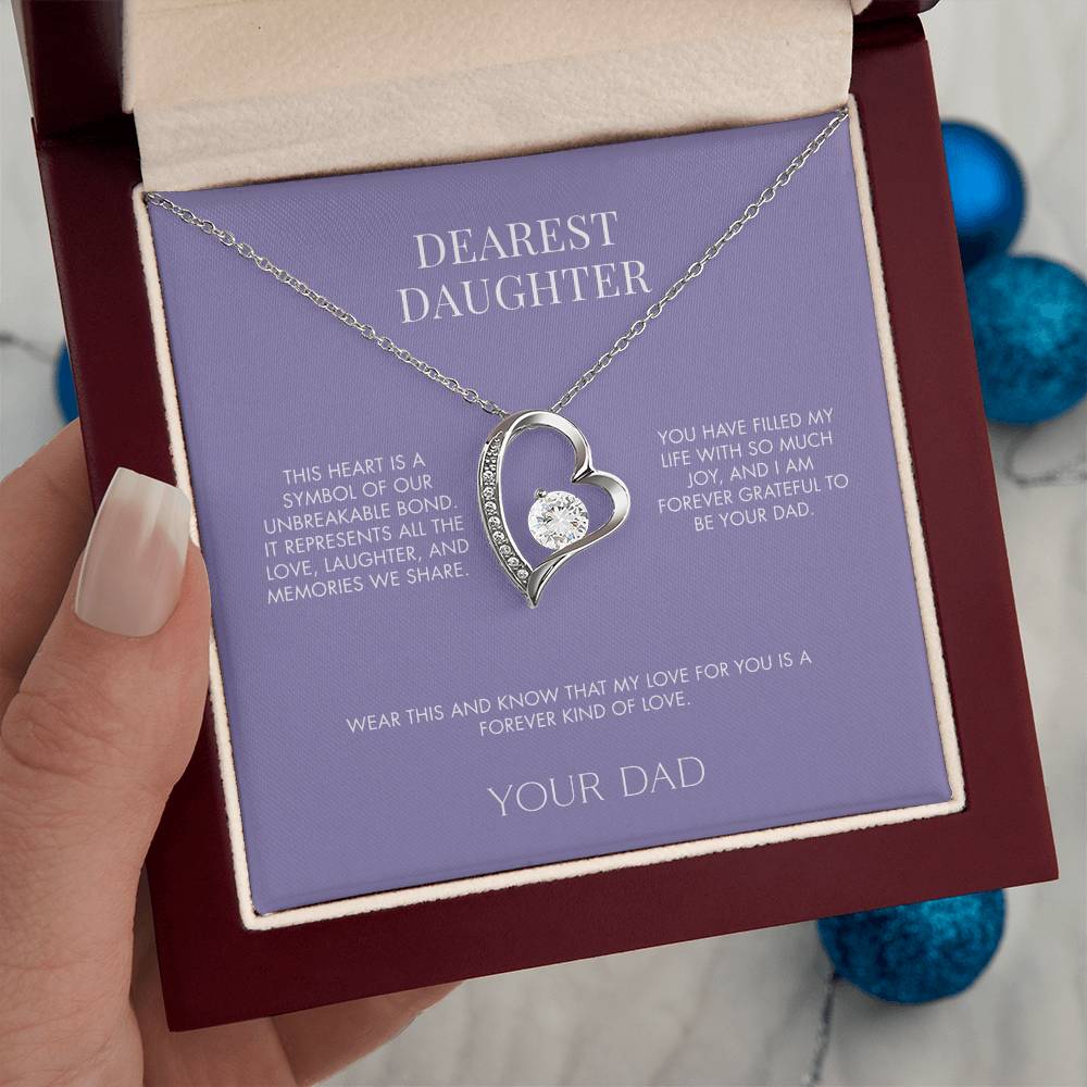 To My Daughter Forever Love Heart Pendant from Dad | Premium 14K White Gold Finish Necklace | Special Holiday Gift