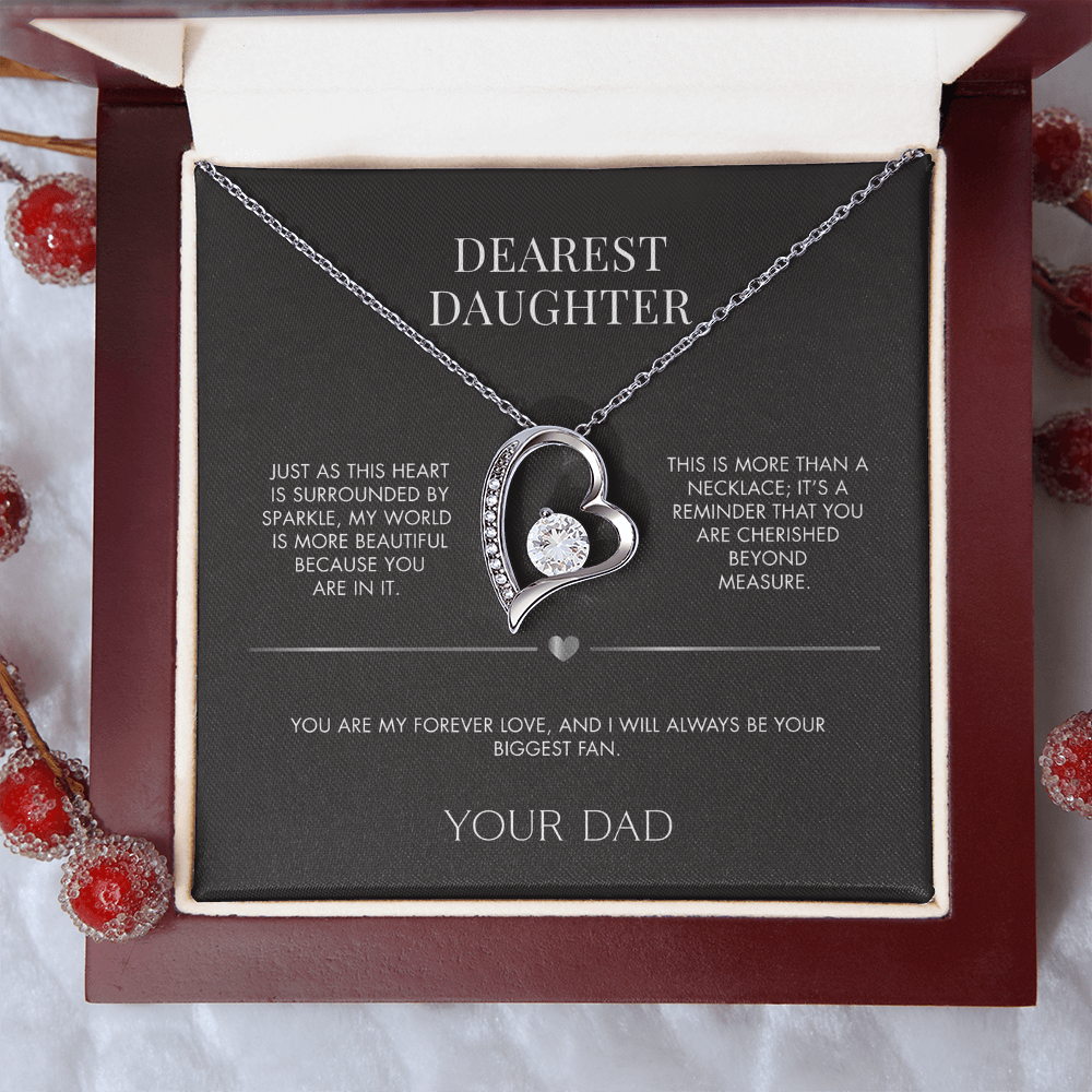 Father to Daughter Forever Love Necklace | 18K Yellow Gold Finish Crystal Pendant | Meaningful Everyday Jewelry Gift