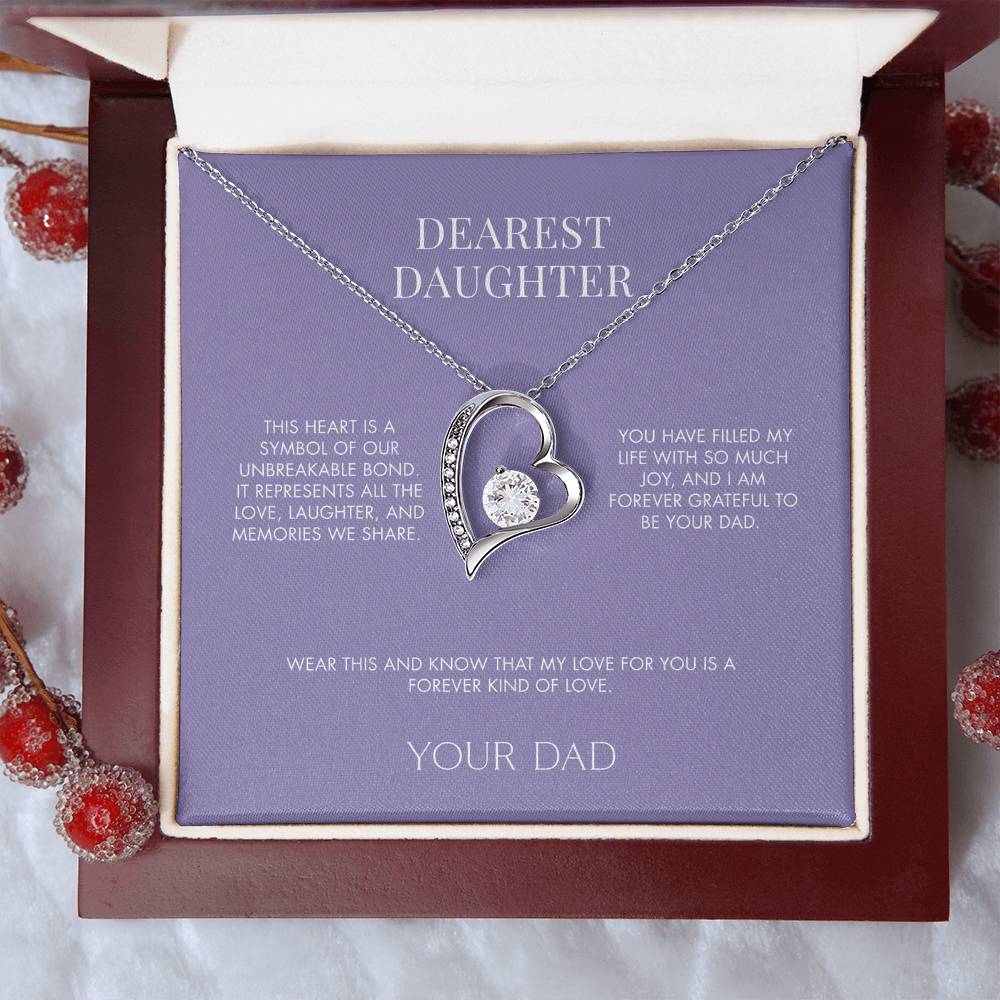 To My Daughter Forever Love Heart Pendant from Dad | Premium 14K White Gold Finish Necklace | Special Holiday Gift