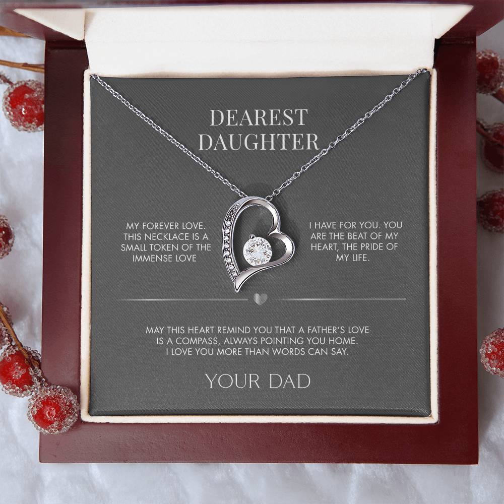Dad to Daughter Forever Love Crystal Necklace | 18K Yellow Gold Finish | Heartfelt Graduation Keepsake