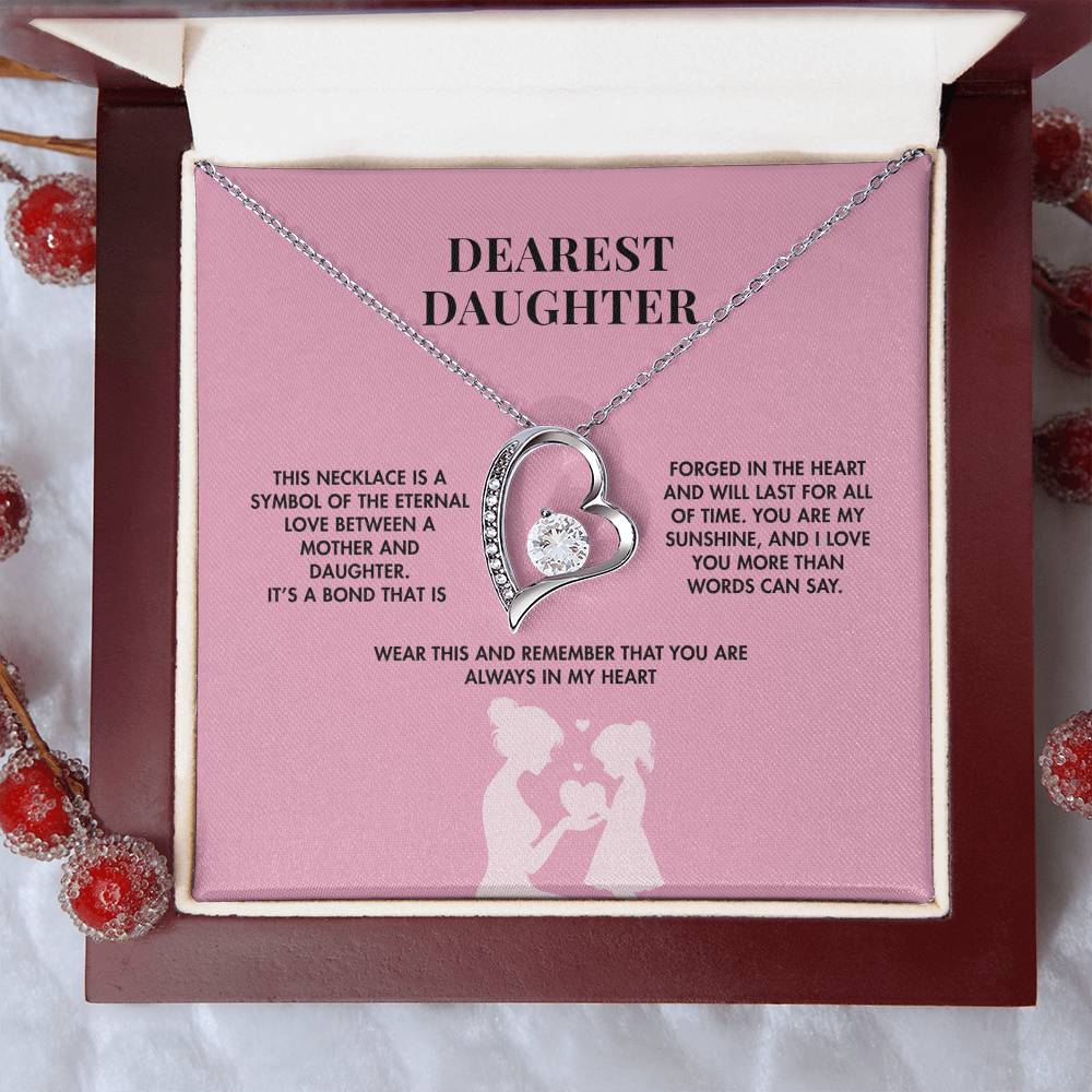 To My Daughter Forever Love Necklace from Mom | 14K White Gold Finish Heart Pendant | Meaningful Birthday Gift