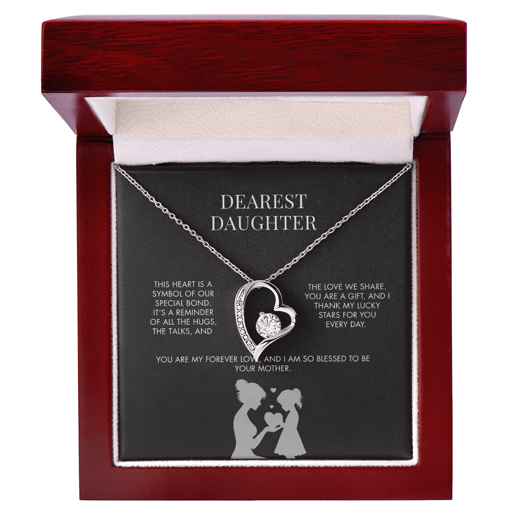To My Daughter Forever Love Heart Pendant from Mom | Premium 14K White Gold Finish Necklace | Special Holiday Gift