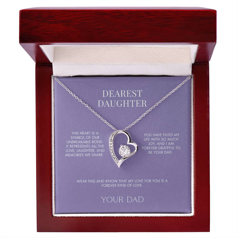 To My Daughter Forever Love Heart Pendant from Dad | Premium 14K White Gold Finish Necklace | Special Holiday Gift