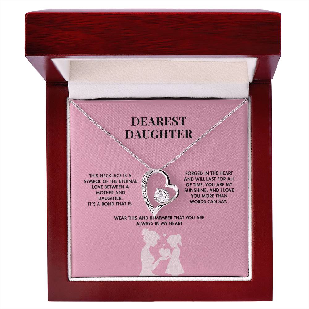 To My Daughter Forever Love Necklace from Mom | 14K White Gold Finish Heart Pendant | Meaningful Birthday Gift