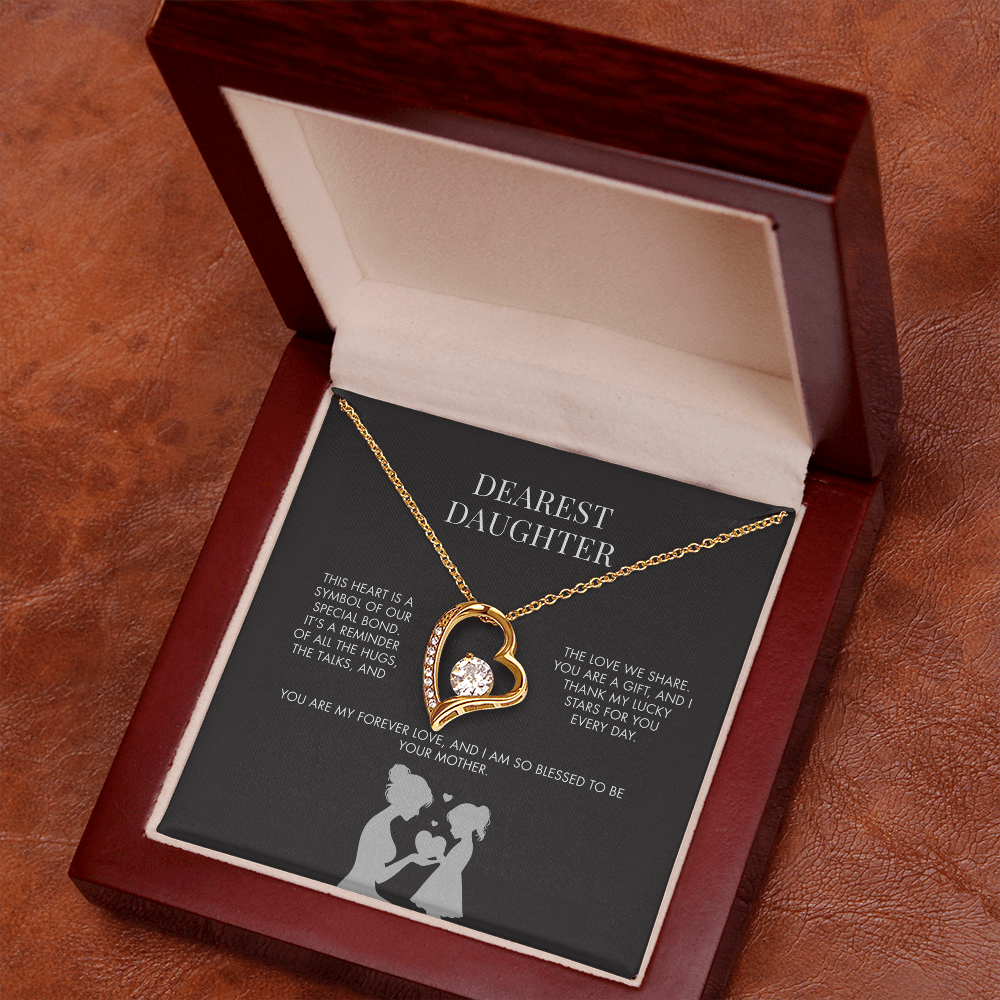 To My Daughter Forever Love Heart Pendant from Mom | Premium 14K White Gold Finish Necklace | Special Holiday Gift