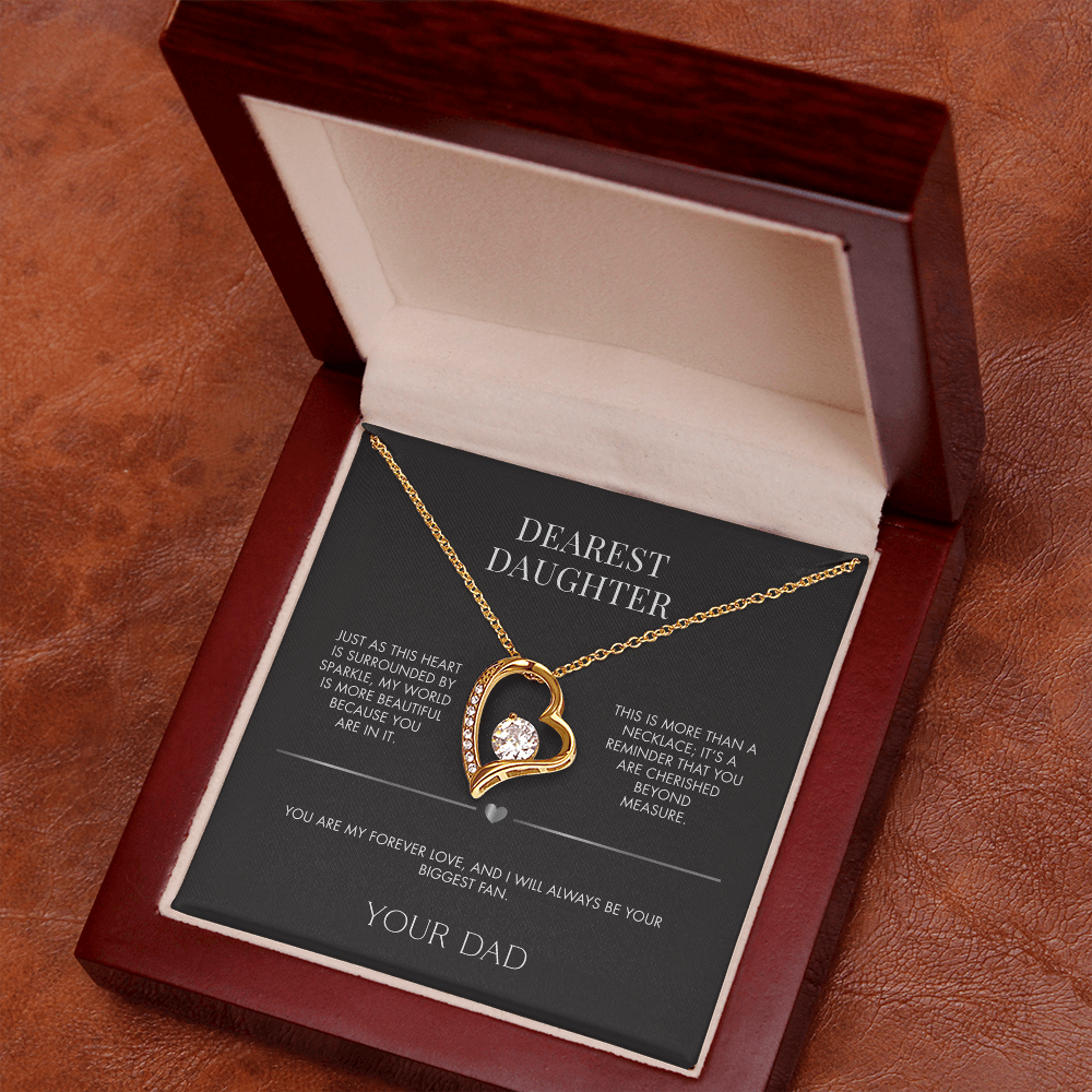 Father to Daughter Forever Love Necklace | 18K Yellow Gold Finish Crystal Pendant | Meaningful Everyday Jewelry Gift