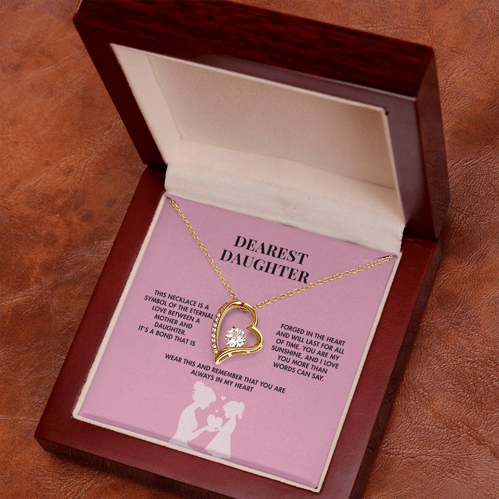 To My Daughter Forever Love Necklace from Mom | 14K White Gold Finish Heart Pendant | Meaningful Birthday Gift