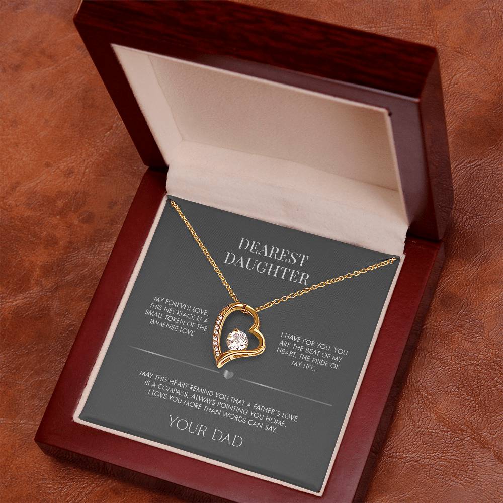 Dad to Daughter Forever Love Crystal Necklace | 18K Yellow Gold Finish | Heartfelt Graduation Keepsake