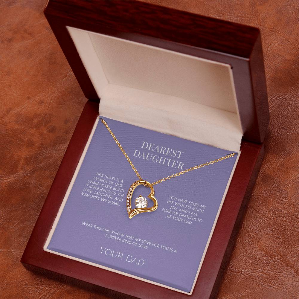 To My Daughter Forever Love Heart Pendant from Dad | Premium 14K White Gold Finish Necklace | Special Holiday Gift