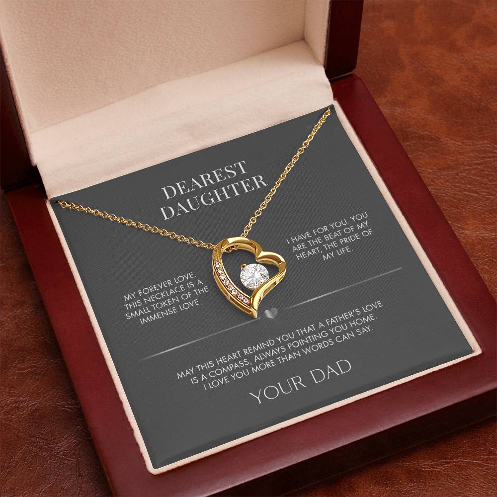 Dad to Daughter Forever Love Crystal Necklace | 18K Yellow Gold Finish | Heartfelt Graduation Keepsake