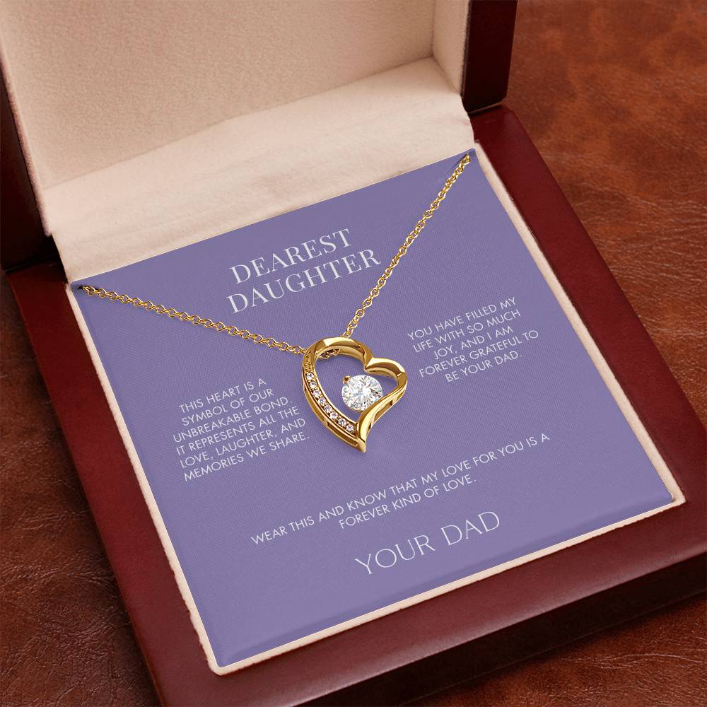 To My Daughter Forever Love Heart Pendant from Dad | Premium 14K White Gold Finish Necklace | Special Holiday Gift