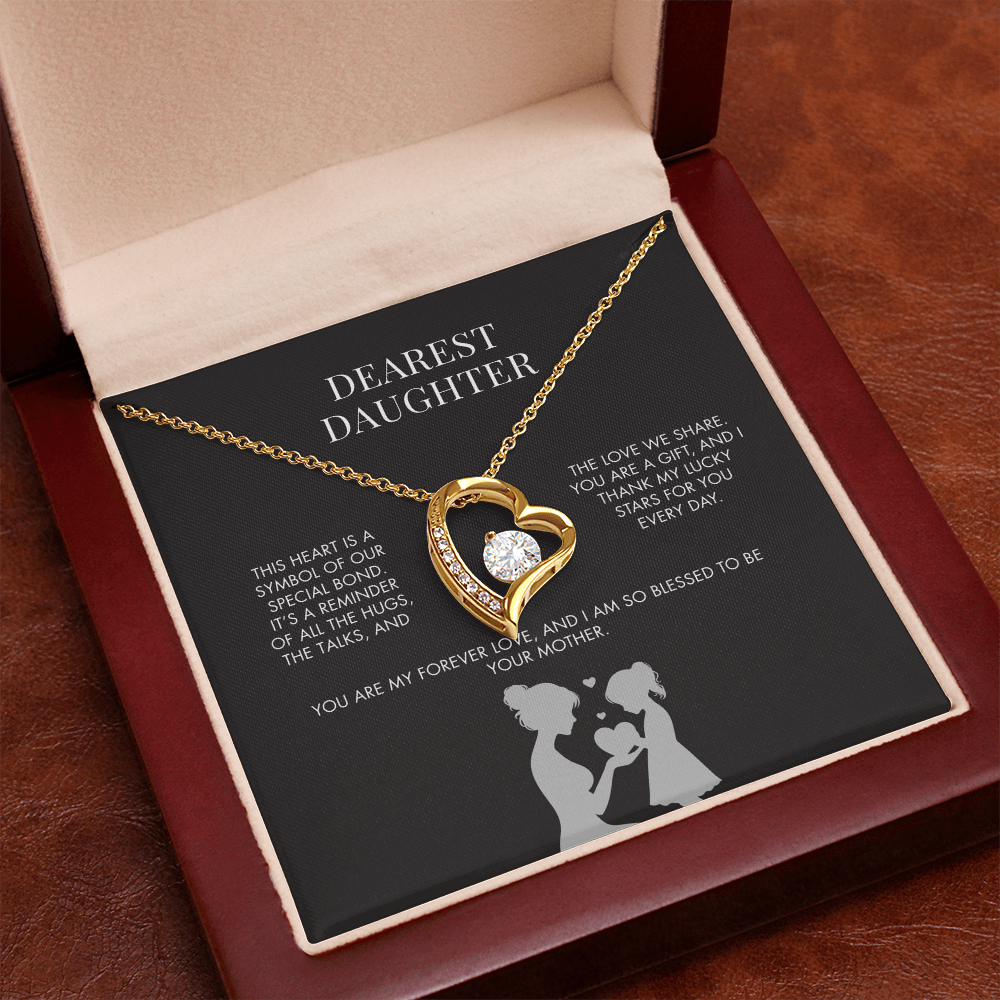 To My Daughter Forever Love Heart Pendant from Mom | Premium 14K White Gold Finish Necklace | Special Holiday Gift