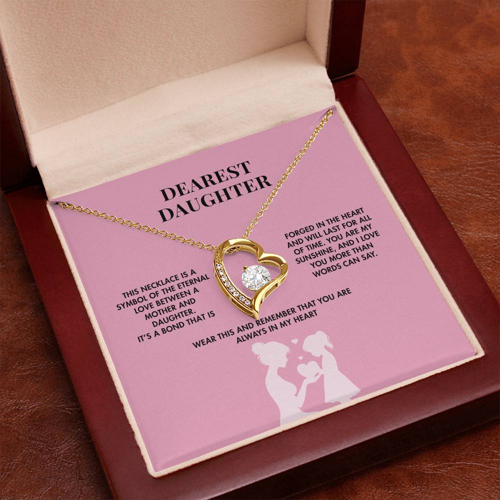 To My Daughter Forever Love Necklace from Mom | 14K White Gold Finish Heart Pendant | Meaningful Birthday Gift