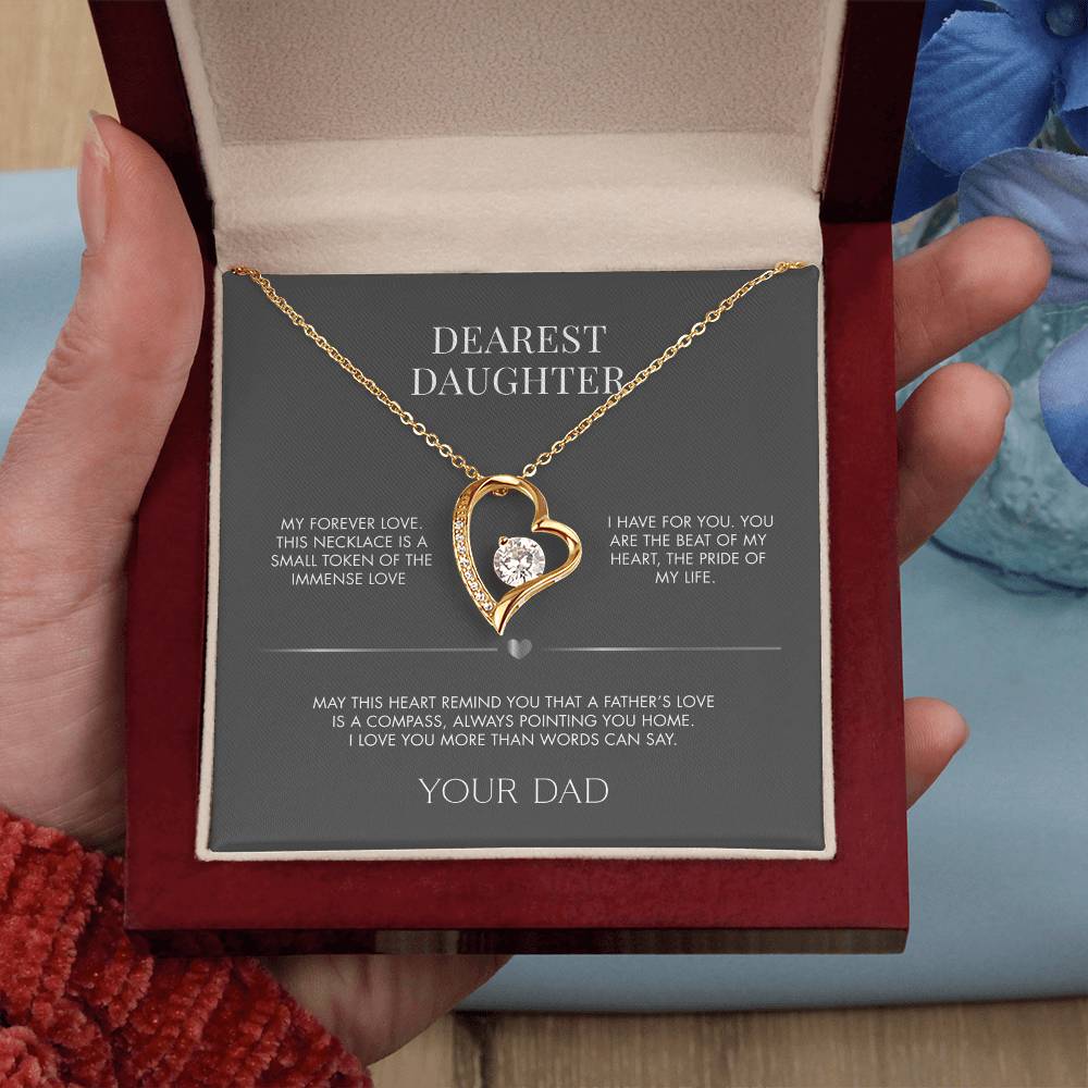 Dad to Daughter Forever Love Crystal Necklace | 18K Yellow Gold Finish | Heartfelt Graduation Keepsake