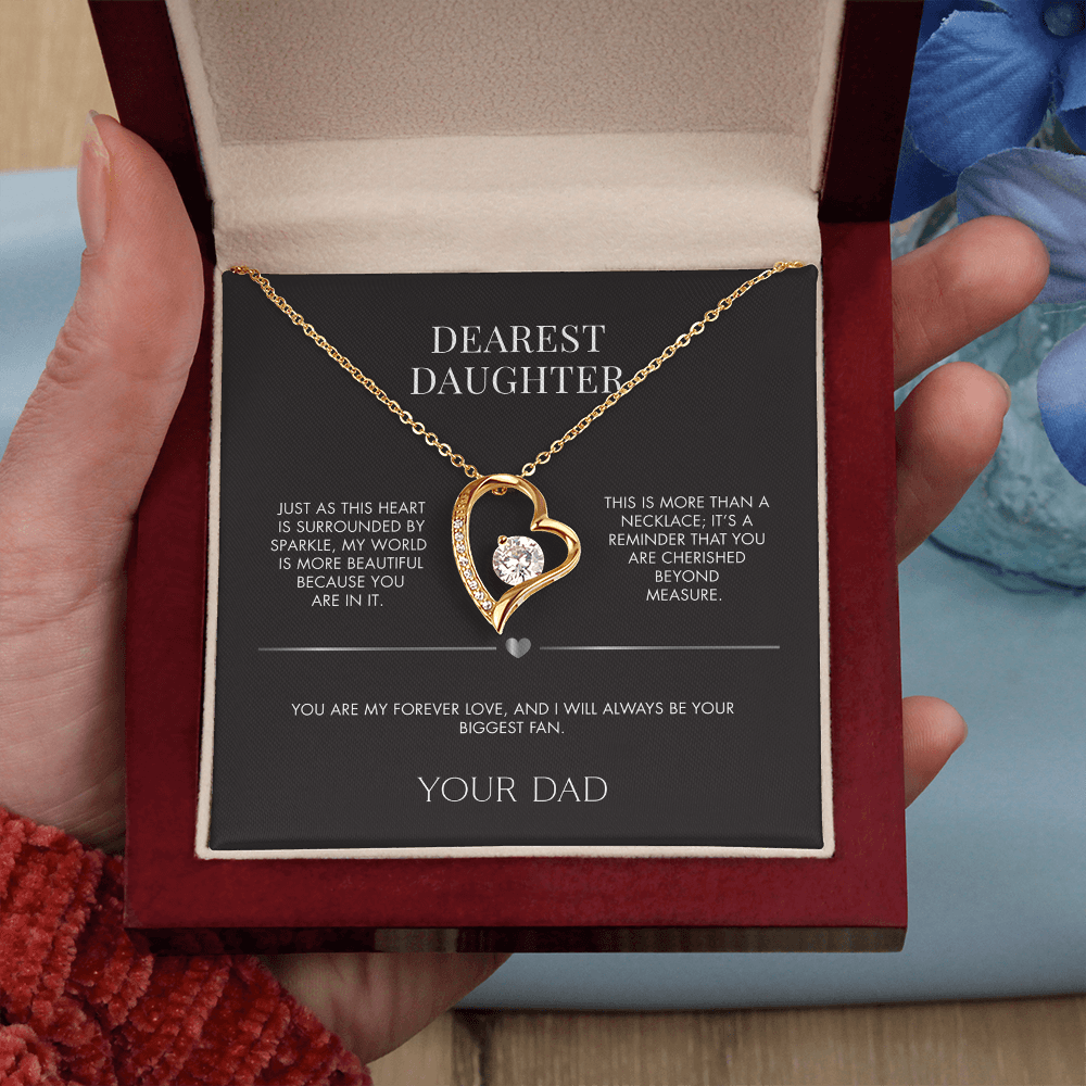 Father to Daughter Forever Love Necklace | 18K Yellow Gold Finish Crystal Pendant | Meaningful Everyday Jewelry Gift