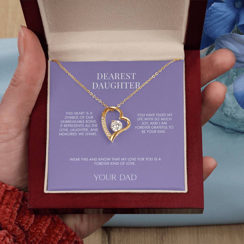 To My Daughter Forever Love Heart Pendant from Dad | Premium 14K White Gold Finish Necklace | Special Holiday Gift