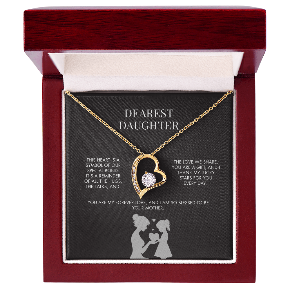 To My Daughter Forever Love Heart Pendant from Mom | Premium 14K White Gold Finish Necklace | Special Holiday Gift