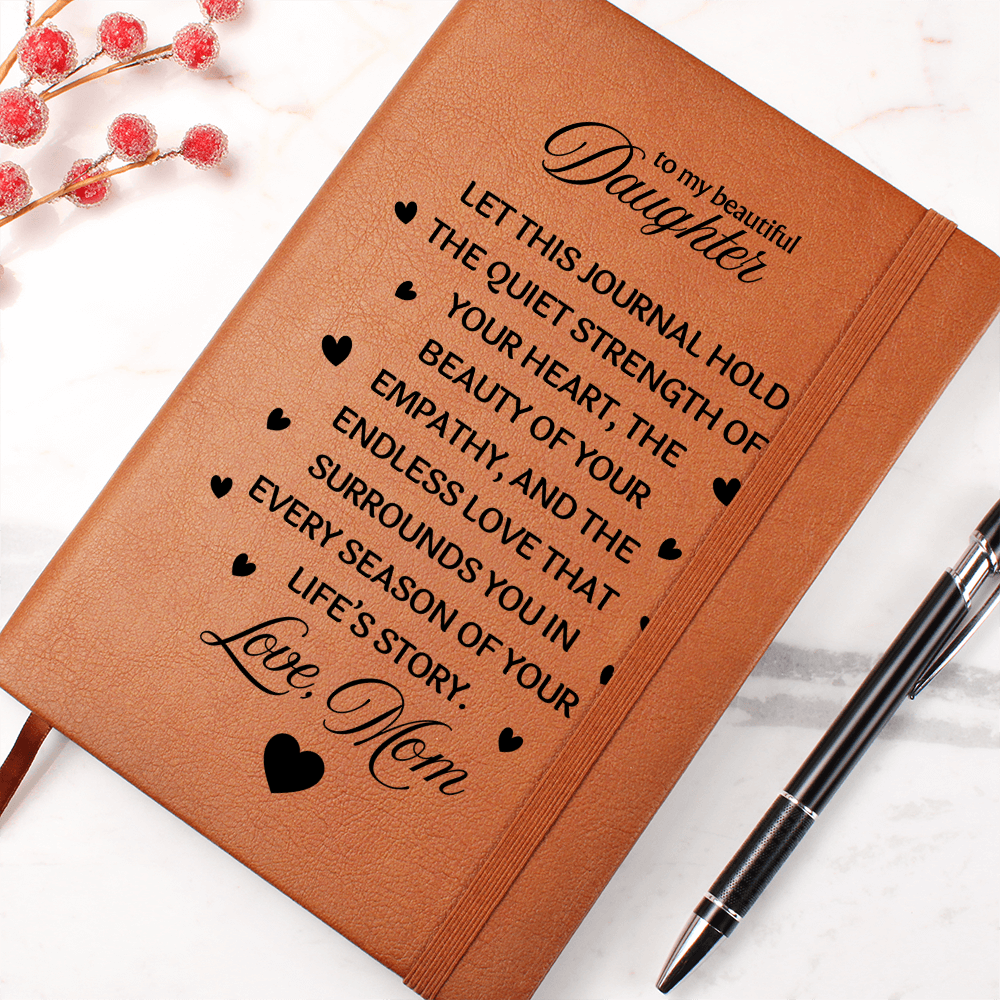 To My Daughter Graphic Leather Journal from Mom | Vegan Leather Notebook | Meaningful Birthday & Graduation Gift