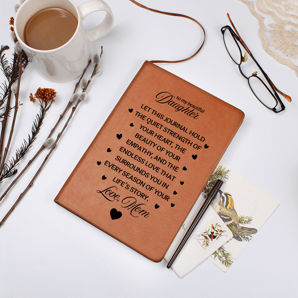 To My Daughter Graphic Leather Journal from Mom | Vegan Leather Notebook | Meaningful Birthday & Graduation Gift