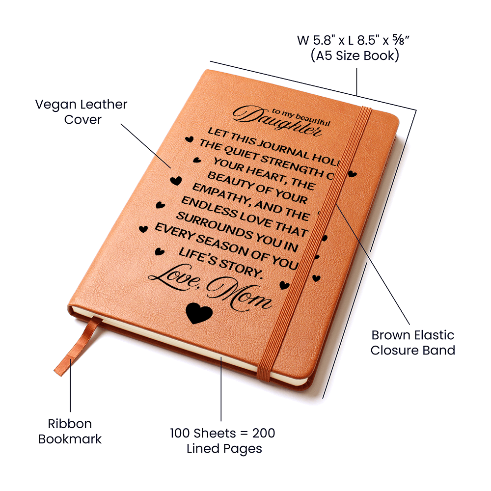 To My Daughter Graphic Leather Journal from Mom | Vegan Leather Notebook | Meaningful Birthday & Graduation Gift