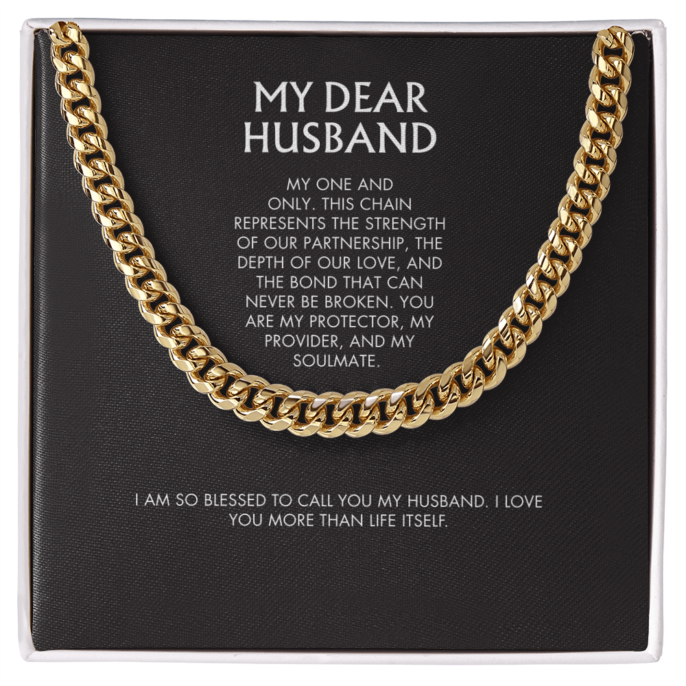 Wife to Husband 14K Gold Finish Cuban Link Necklace | 5mm Adjustable Chain | Bold Birthday Jewelry Gift for Him