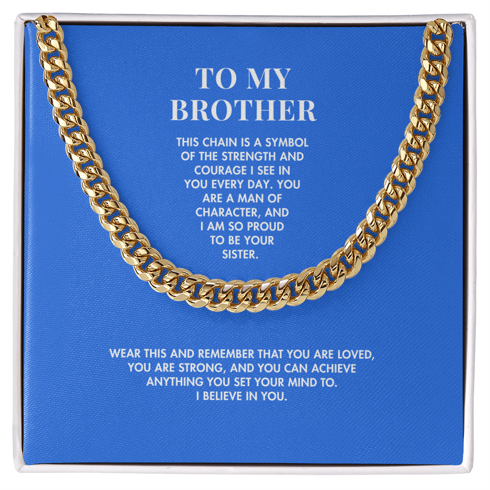 To My Brother Cuban Link Chain Necklace from Sister | Polished Stainless Steel | Meaningful Birthday Gift for Him