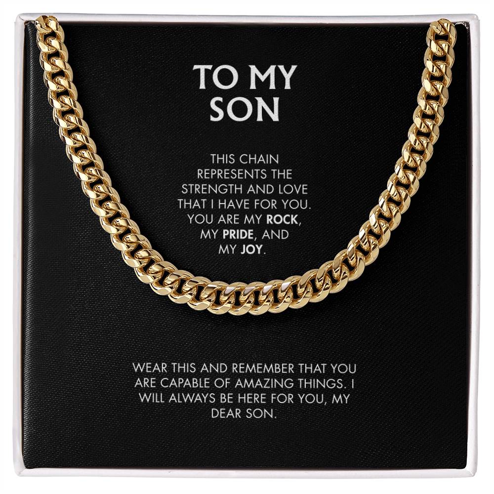 Mom to Son 14K Yellow Gold Finish Cuban Link Chain | Classic Men's Jewelry | Meaningful Keepsake Gift