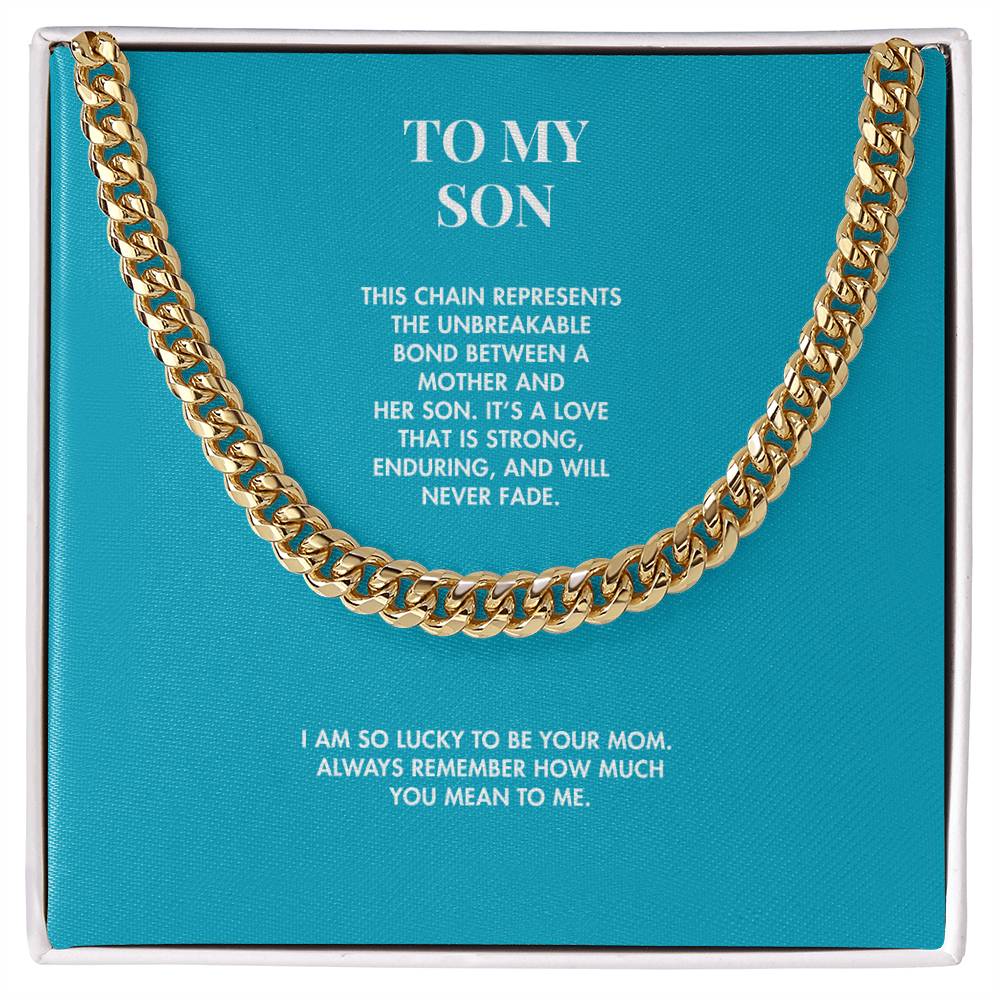 Mother to Son Classic 14K Yellow Gold Finish Cuban Link Chain | 5mm Adjustable Necklace | Heartfelt Holiday Gift for Him