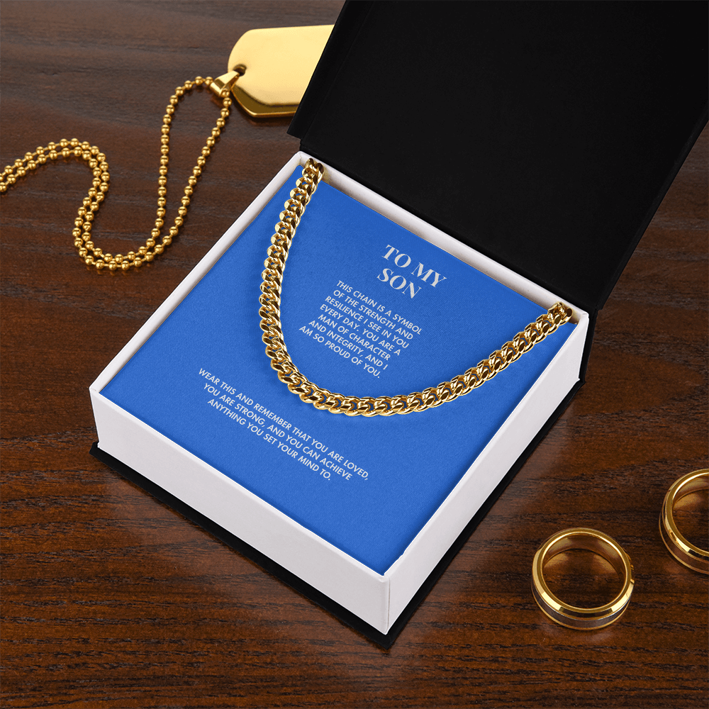 To My Son Cuban Link Chain Necklace from Mom | Polished Stainless Steel | Meaningful Birthday & Graduation Gift