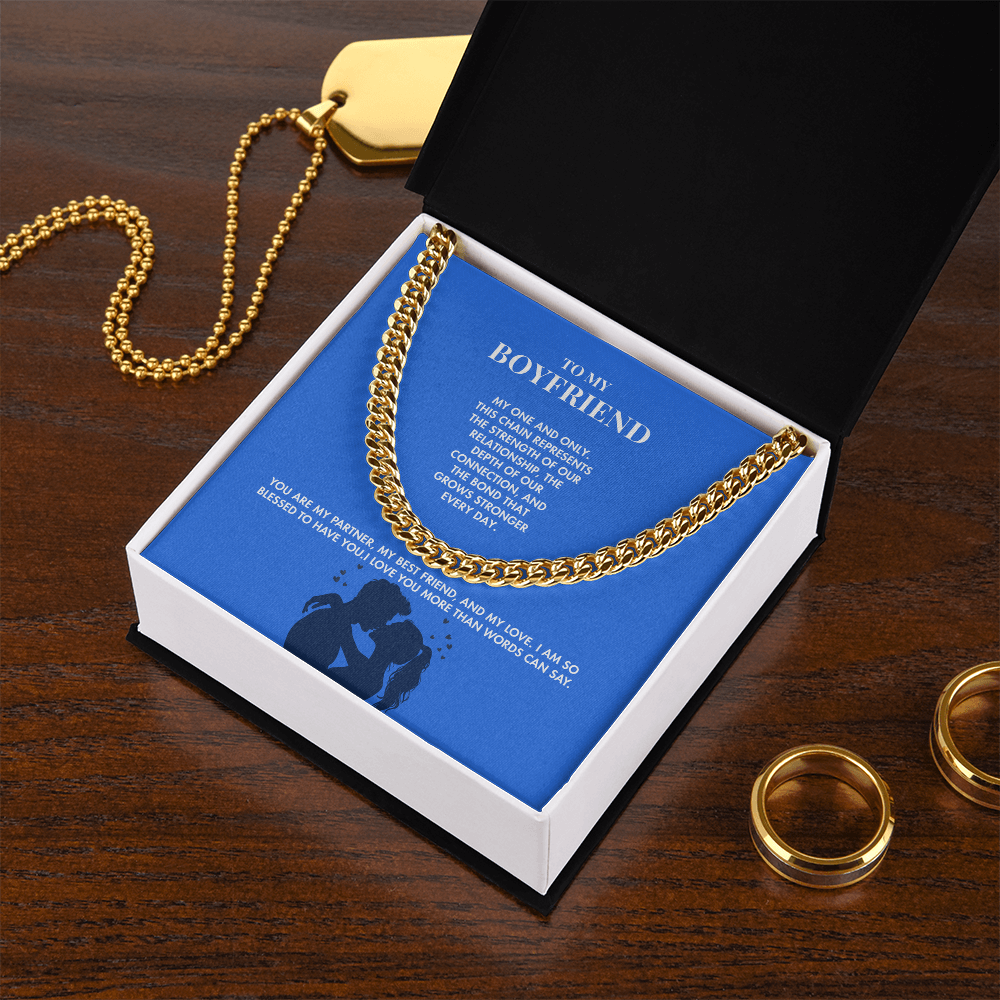 Girlfriend to Boyfriend 14K Gold Finish Cuban Link Chain | 5mm Adjustable Men's Necklace | Meaningful Valentine's Day Gift