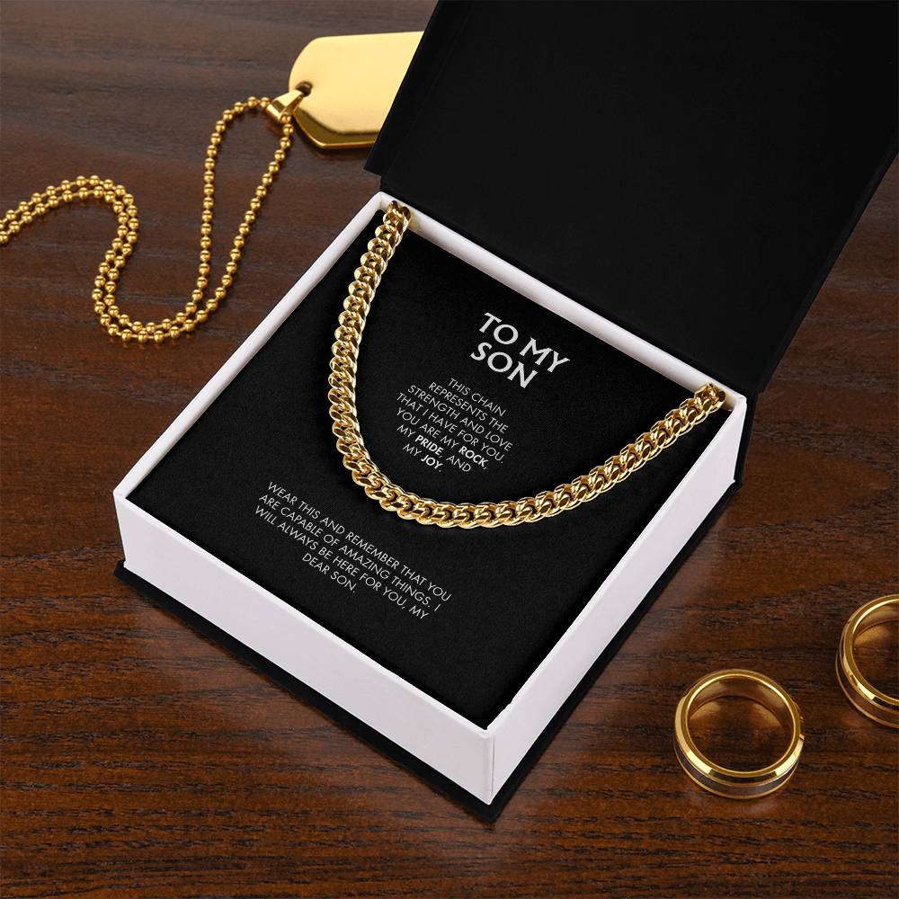 Mom to Son 14K Yellow Gold Finish Cuban Link Chain | Classic Men's Jewelry | Meaningful Keepsake Gift