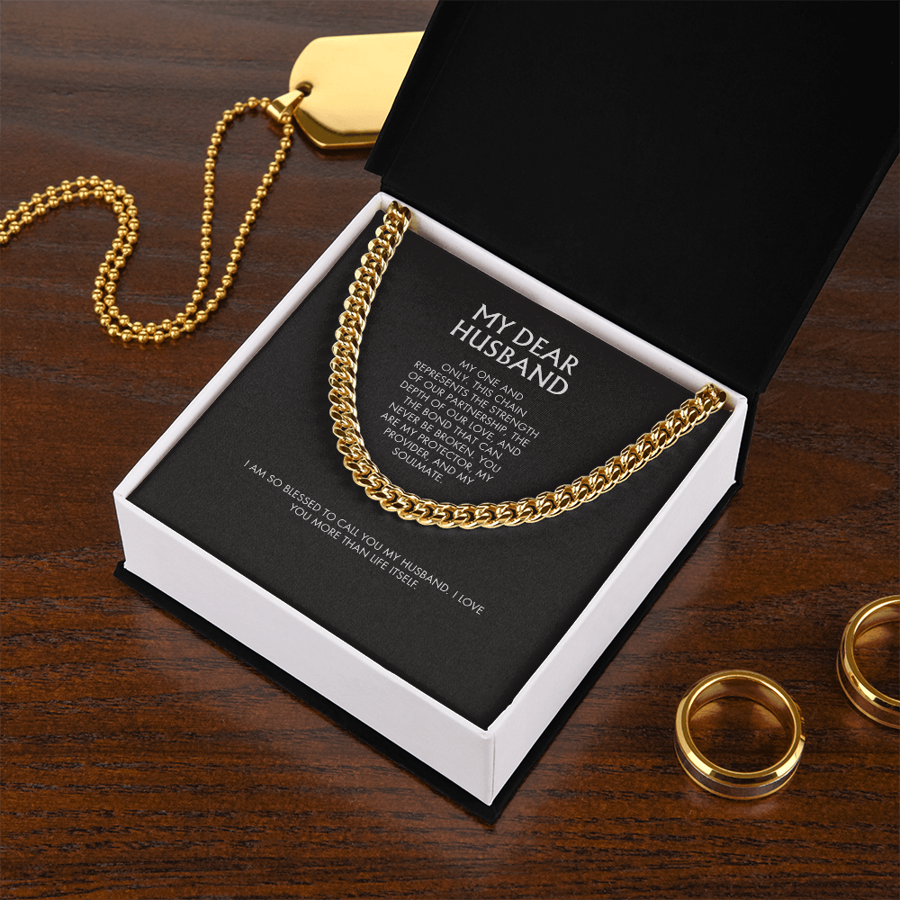 Wife to Husband 14K Gold Finish Cuban Link Necklace | 5mm Adjustable Chain | Bold Birthday Jewelry Gift for Him