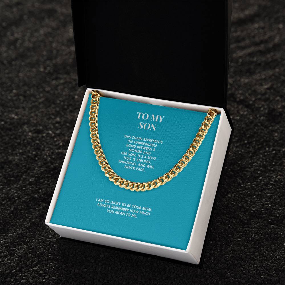 Mother to Son Classic 14K Yellow Gold Finish Cuban Link Chain | 5mm Adjustable Necklace | Heartfelt Holiday Gift for Him