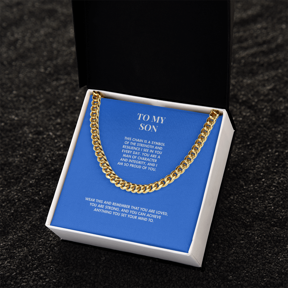 To My Son Cuban Link Chain Necklace from Mom | Polished Stainless Steel | Meaningful Birthday & Graduation Gift