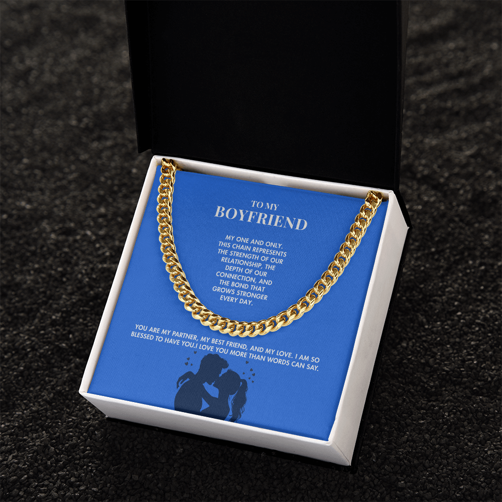 Girlfriend to Boyfriend 14K Gold Finish Cuban Link Chain | 5mm Adjustable Men's Necklace | Meaningful Valentine's Day Gift