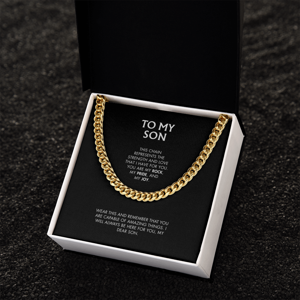 Mom to Son 14K Yellow Gold Finish Cuban Link Chain | Classic Men's Jewelry | Meaningful Keepsake Gift