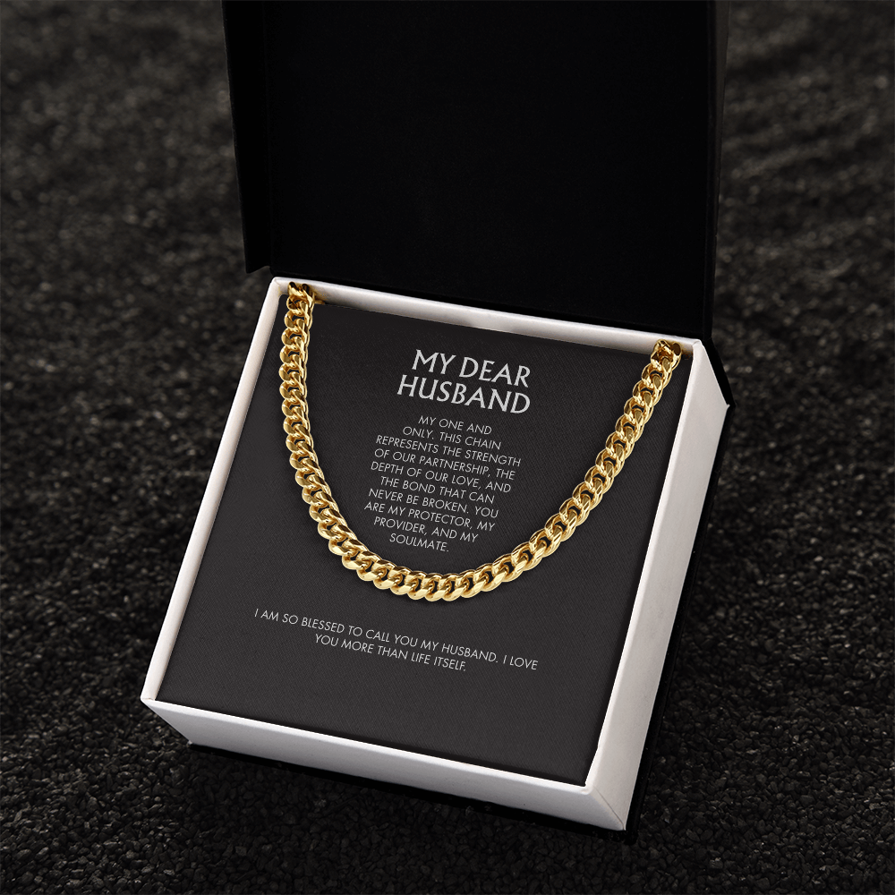 Wife to Husband 14K Gold Finish Cuban Link Necklace | 5mm Adjustable Chain | Bold Birthday Jewelry Gift for Him