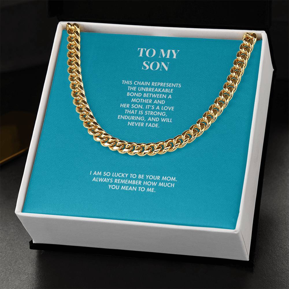 Mother to Son Classic 14K Yellow Gold Finish Cuban Link Chain | 5mm Adjustable Necklace | Heartfelt Holiday Gift for Him