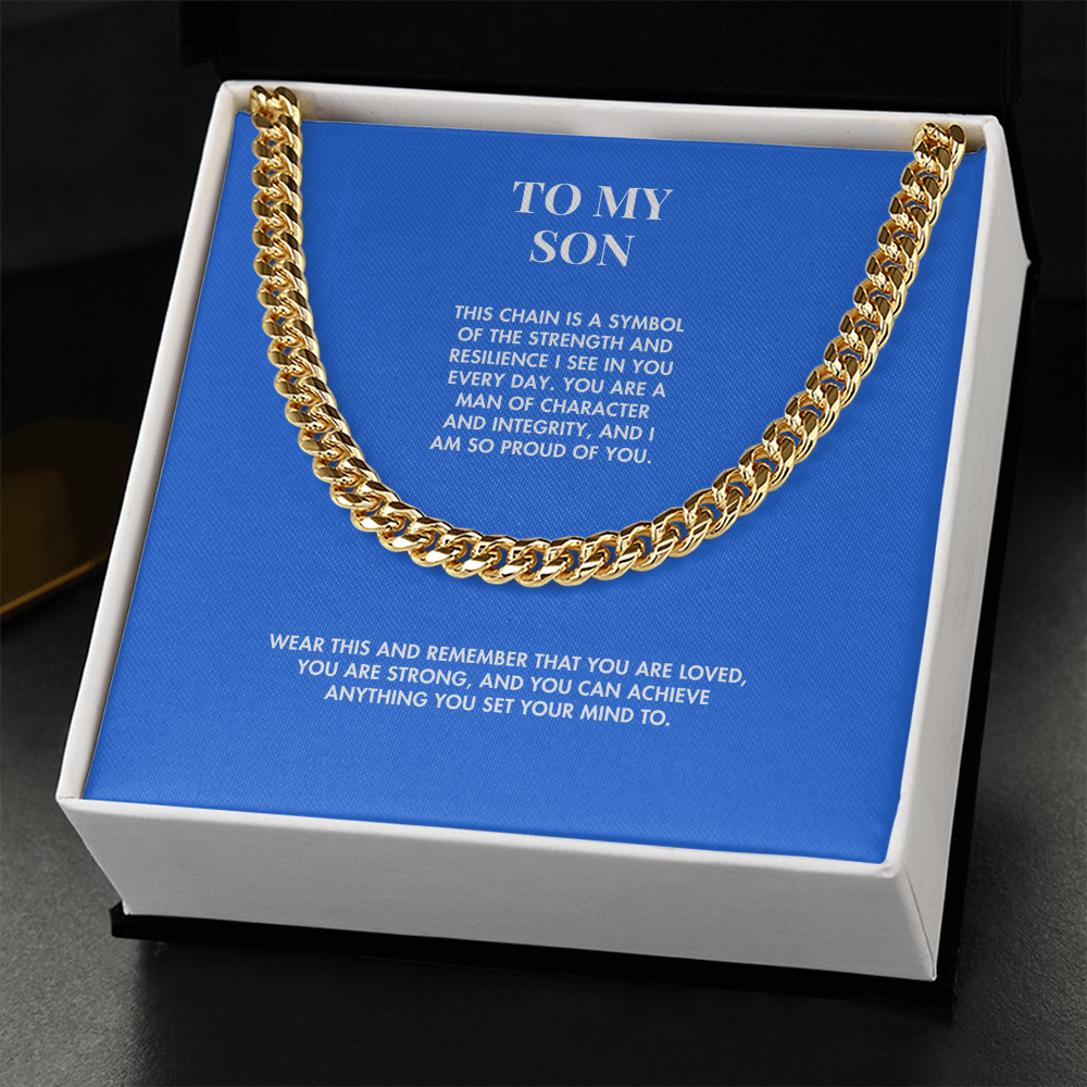 To My Son Cuban Link Chain Necklace from Mom | Polished Stainless Steel | Meaningful Birthday & Graduation Gift
