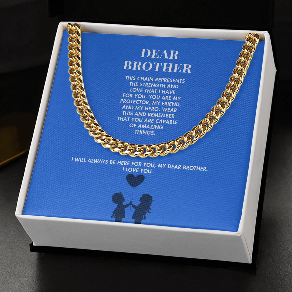 To My Brother Premium Cuban Link Necklace from Sister | Polished Stainless Steel Weighted Chain | Heartfelt Graduation Gift