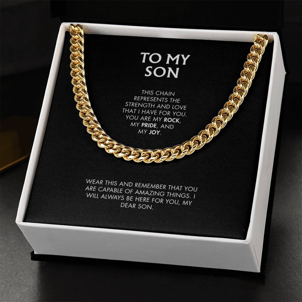 Mom to Son 14K Yellow Gold Finish Cuban Link Chain | Classic Men's Jewelry | Meaningful Keepsake Gift